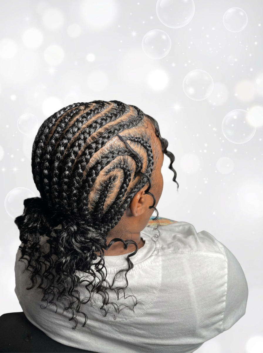 Flip over cornrow braids with stitch partings